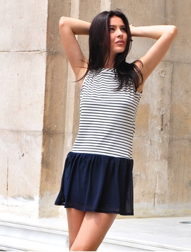 Rochie Dama Take It Slow Alb Si Bleumarin